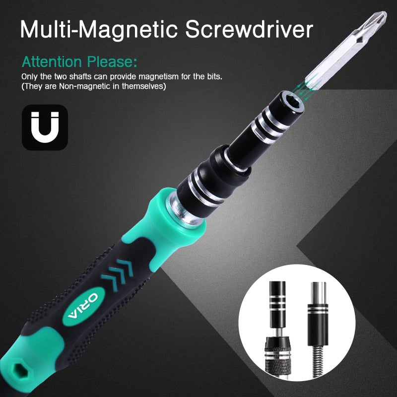 ORIA Small Screwdriver Set, 61 in 1 with 57 Bits Precision Screwdriver Set, Mini Repair Tool Kit with Extension Rod for Smartphone, Game Console, Tablet, PC, Green - Image 5